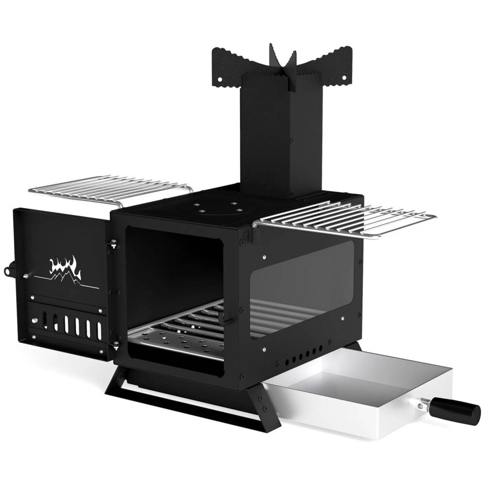 TANGZON Wood Burning Stove (54 x 36 x 44 cm, with Oven Pan & 2 Grills)