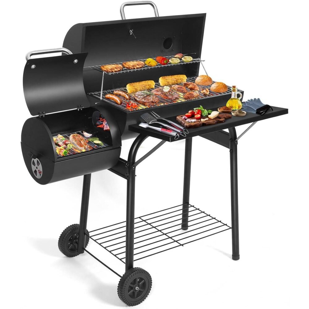 Charcoal BBQ Grill With Offset Smoker